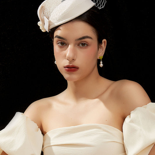 グリーンハート真珠流蘇イヤリング