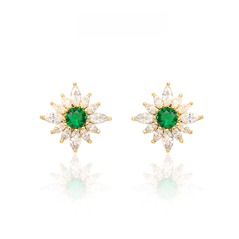 グリーンジルコニア花ピアス
