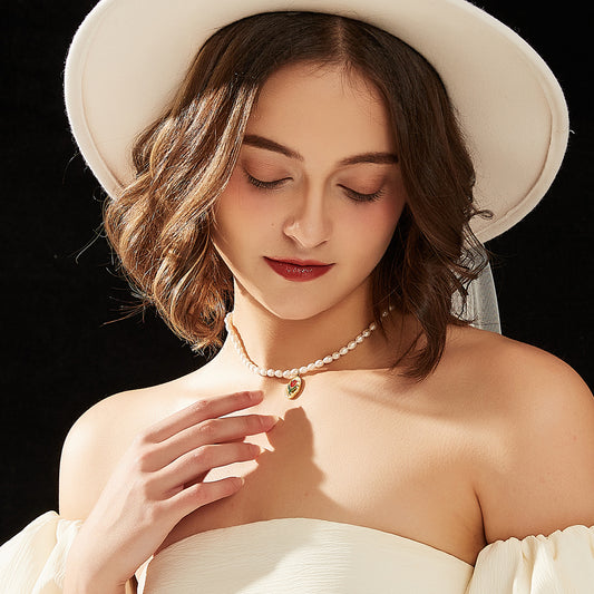 真珠薔薇ペンダントネックレス