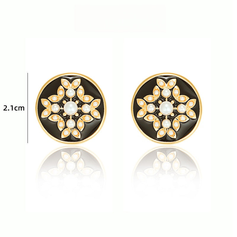 円形花琺瑯ピアス
