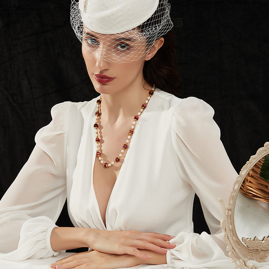 真珠トルコ石ビーズネックレス