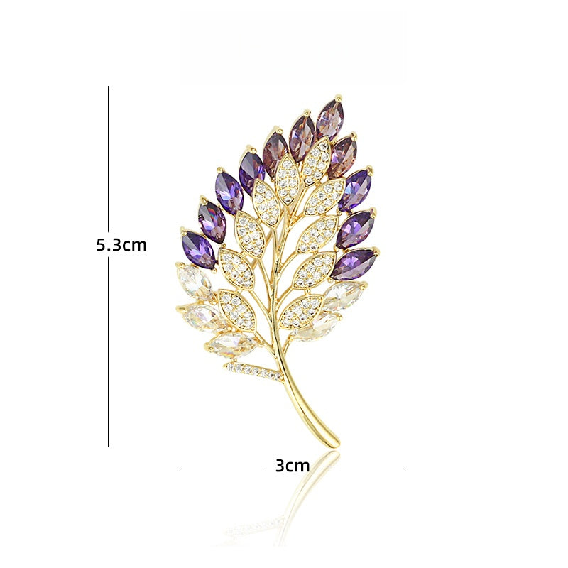 紫クリア葉ブローチ