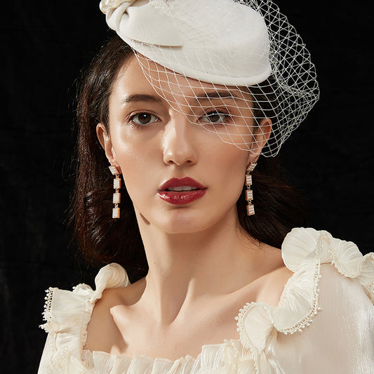 スクエア真珠ロングピアス