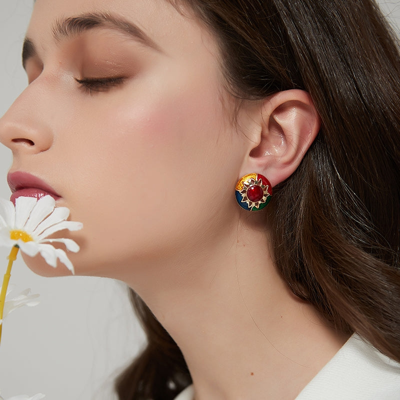 丸型花彩釉ピアス