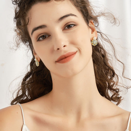 彩釉花真珠宮廷風ピアス