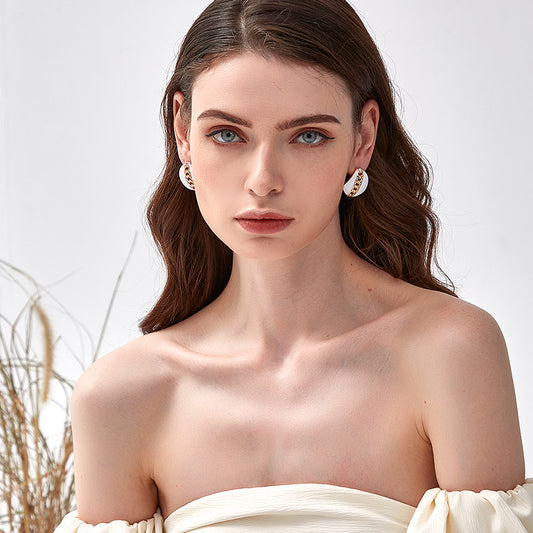 白琺瑯チェーン港風ピアス