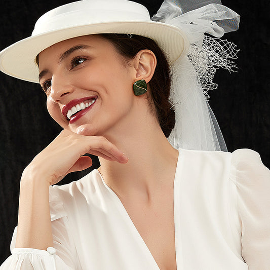 緑琺瑯幾何港風耳夹