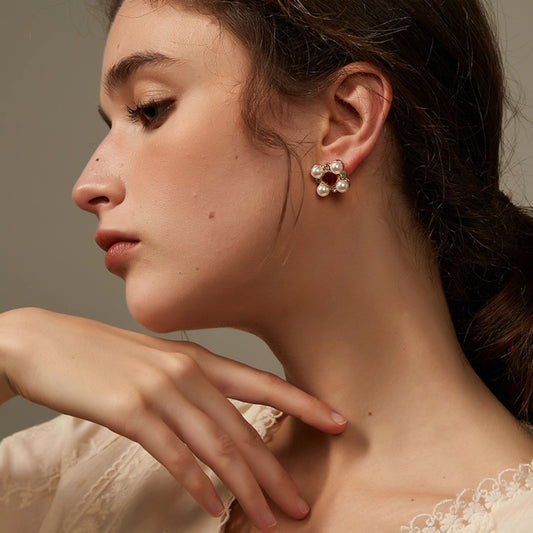 赤琺瑯真珠港風ピアス