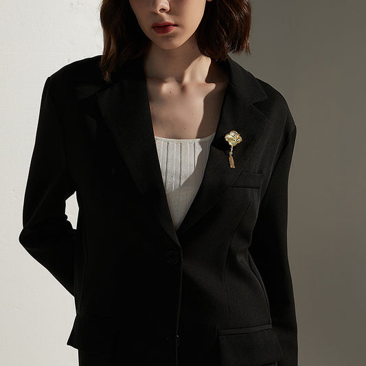 国風ファン真珠ブローチ