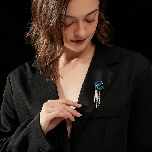 青ジルコニア流蘇ブローチ