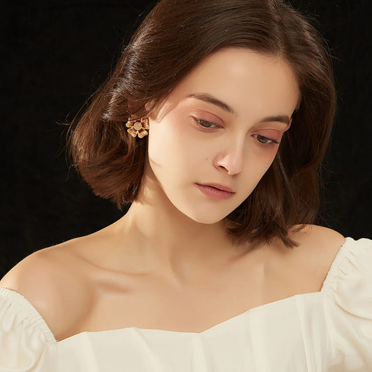 赤琺瑯花びら耳夹