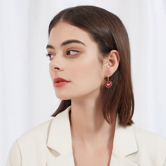 フレンチ赤ハート琺瑯イヤリング
