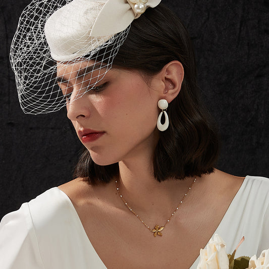 白琺瑯幾何シンプルイヤリング