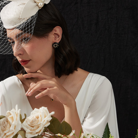 黒琺瑯太陽レトロ耳夹