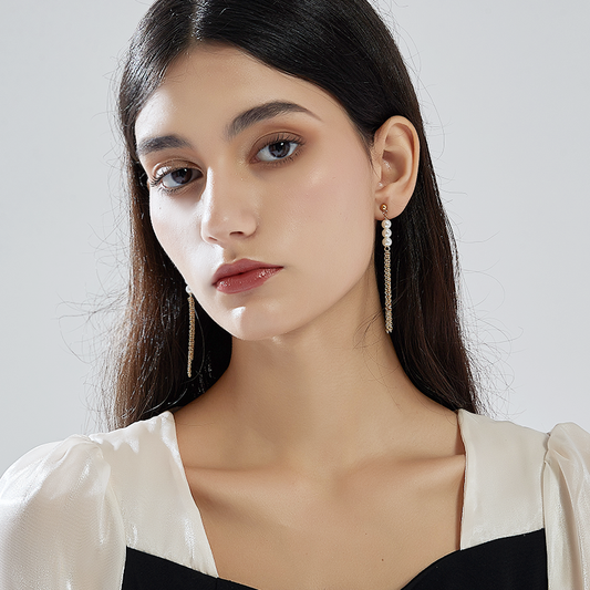 真珠チェーン流蘇イヤリング