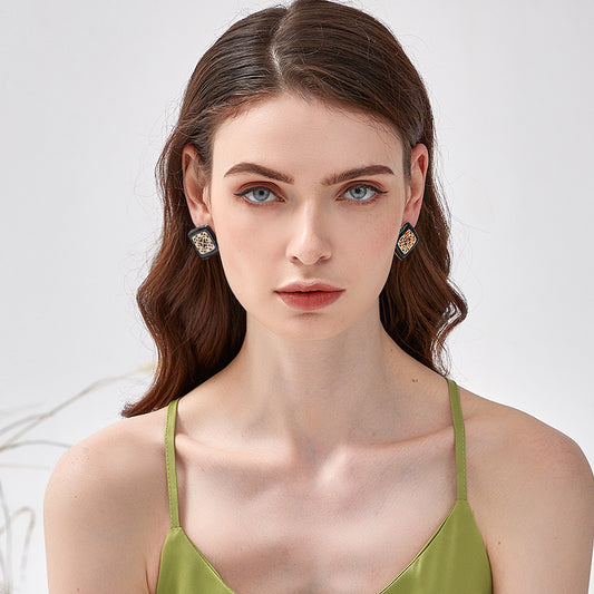 琺瑯彫金幾何耳夹