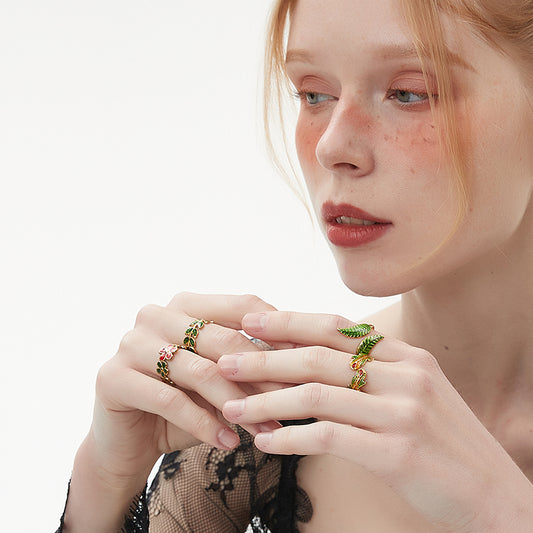 琺瑯葉柄開口指輪