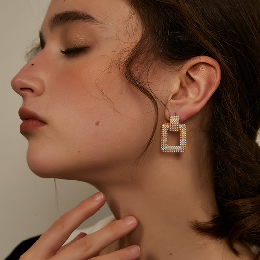 フレンチ幾何真珠イヤリング