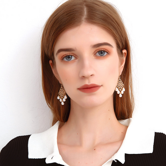 港風真珠ストランドイヤリング