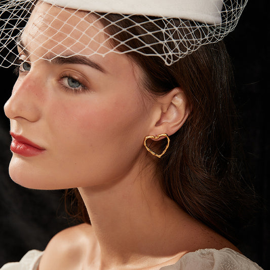 日韩風竹節ハートピアス