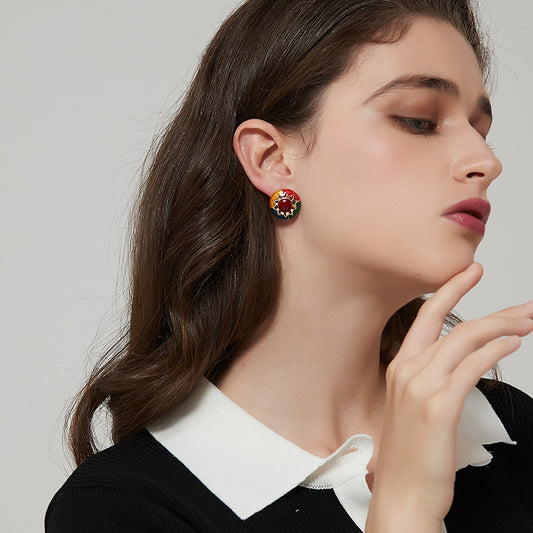 丸型花彩釉ピアス