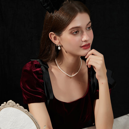 リボン真珠ジルコニア耳夹