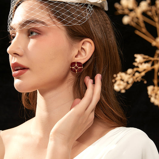 赤琺琅角型耳夹