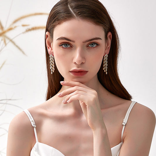 ゴールドジルコンストランドイヤリング