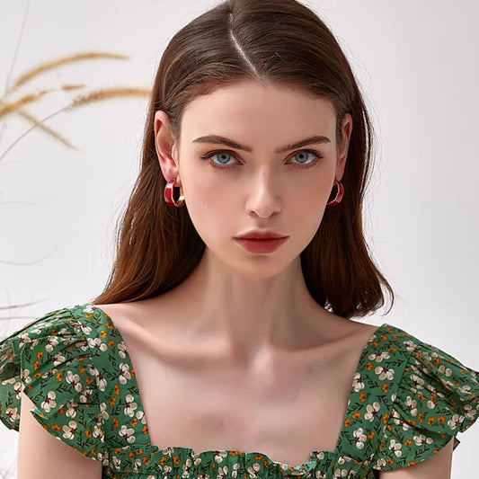 レッド琺瑯カーブホップイヤリング