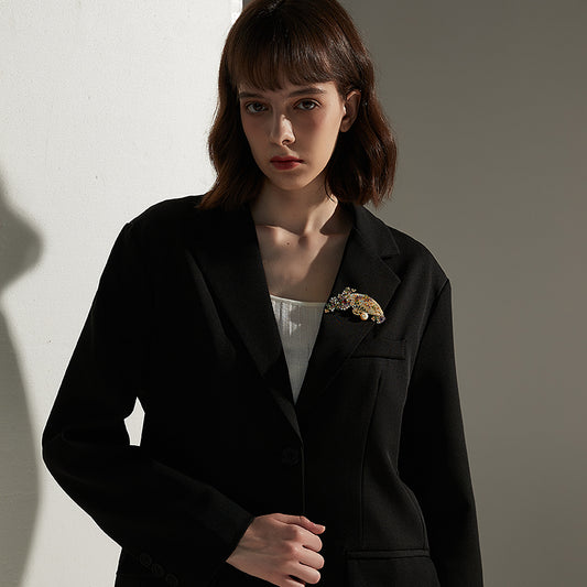 国風扇子宝石ブローチ