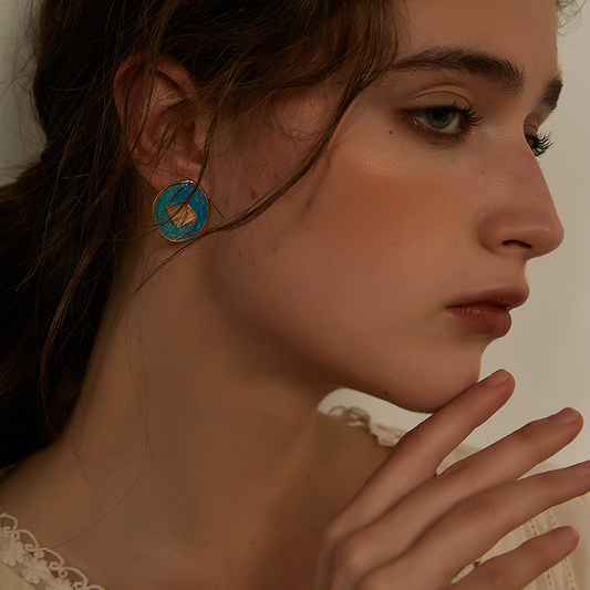 青琺瑯幾何欧米風耳夹