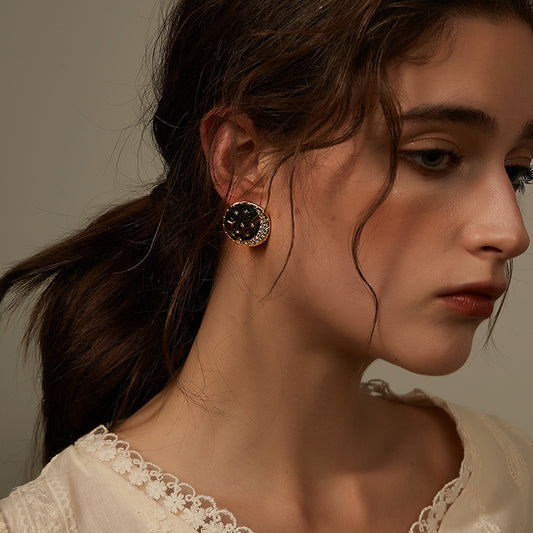 宇宙彩釉星月耳夹