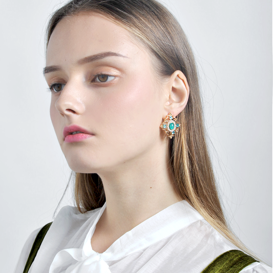 エメラルド真珠レトロ耳夹