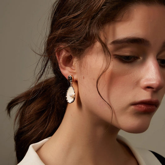 非対称真珠琺瑯ロング耳夹