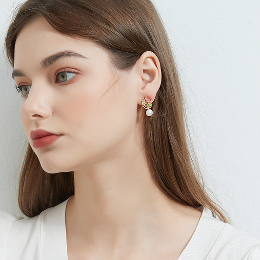 フレンチ真珠ローズ耳夹