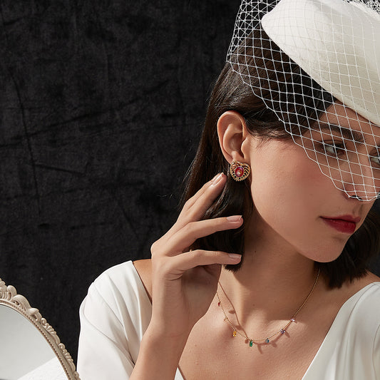 琺瑯ハート彫刻耳夹