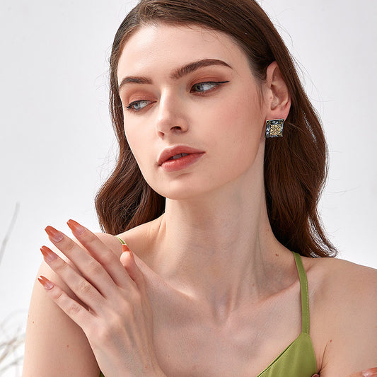 カラー琺瑯幾何イヤリング