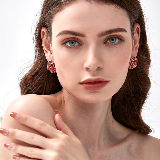赤い花ジルコニア耳夹
