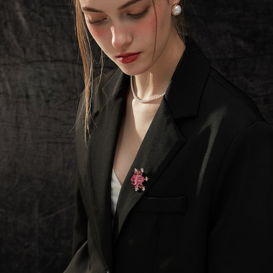 ピンク花クリスタルブローチ