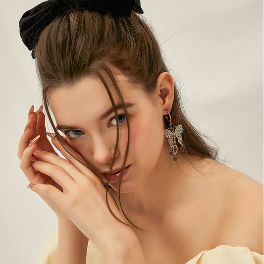 蝶紫系ジルコニアロングイヤリング