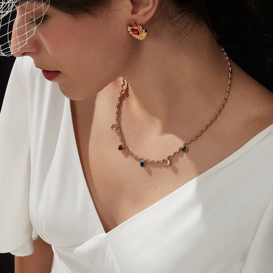 ハートジルコニア波チェーンネックレス