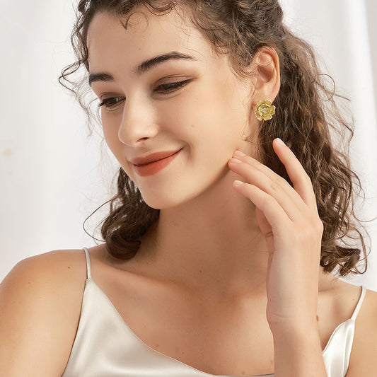 グリーン琺瑯山茶花耳夹