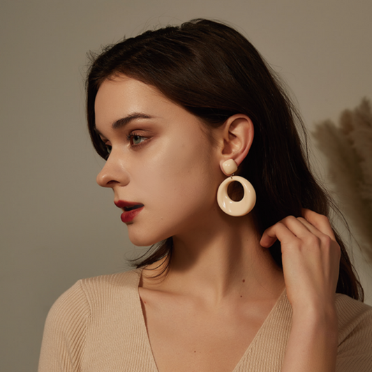 幾何リング角ビーズイヤリング