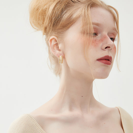 レトロらせん真珠イヤリング