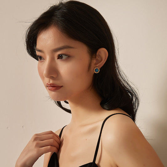 青レジン彫花フレンチピアス