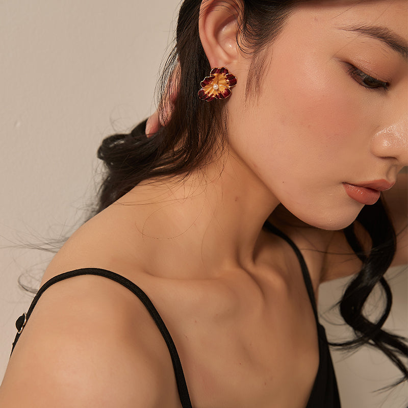 カラー彩釉花耳夹