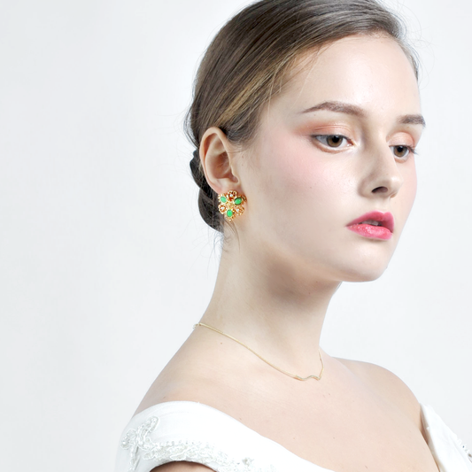 緑宝石真珠フレンチ耳夹