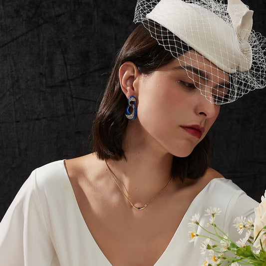 ブルー琺瑯アートデコ耳夹