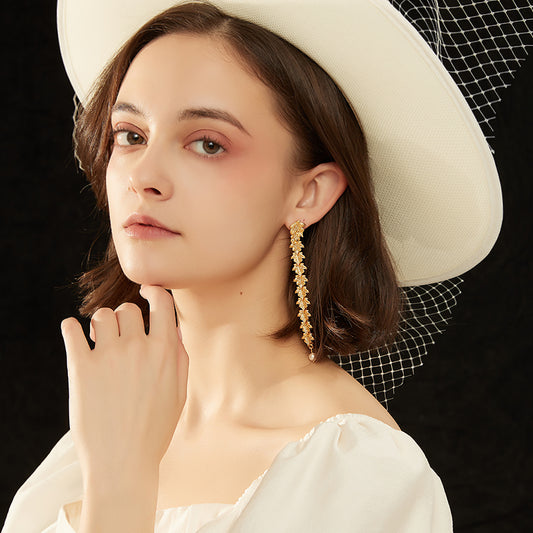 復古紅葉長款真珠ピアス