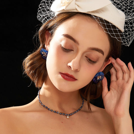 大花朵漸変色復古イヤリング